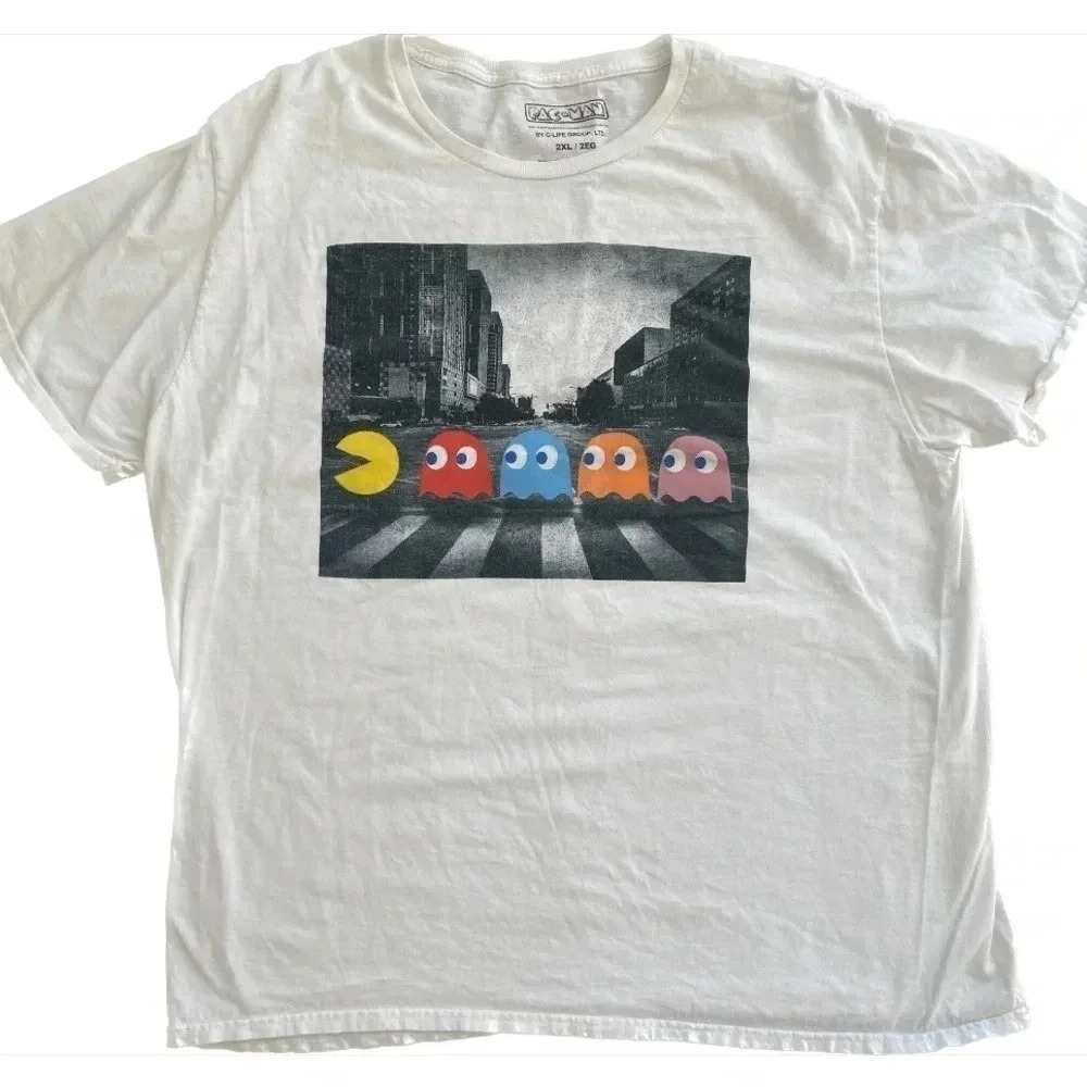 Pac-Man T-Shirt Cotton Short Sleeve Beatles Abby‎ Road Graphic Men's XXL EUC